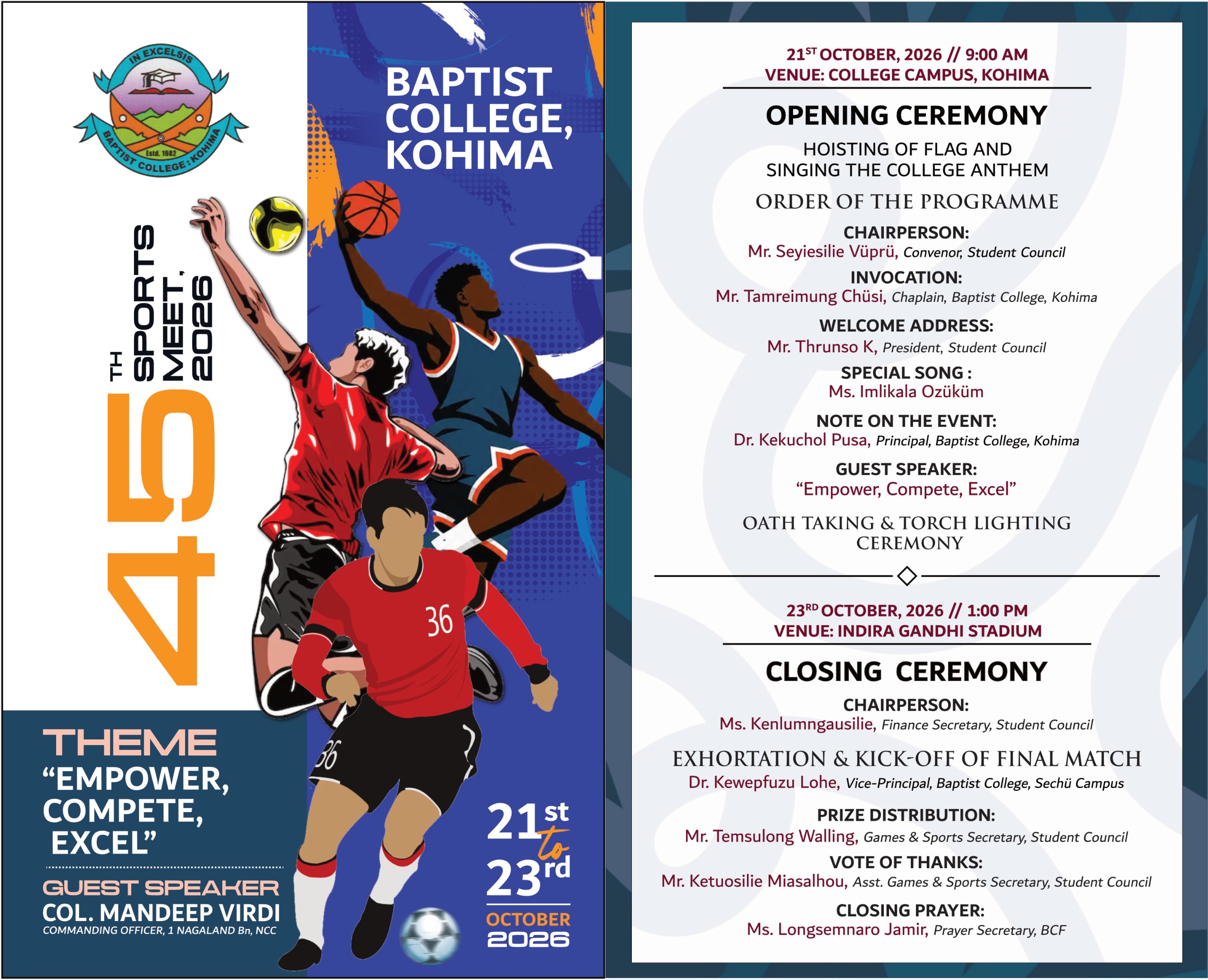 45th Sports Meet 21st October-23rd October, 2026